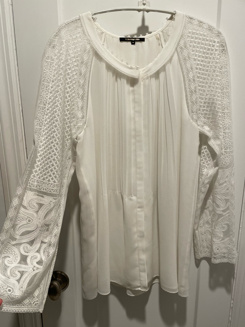 Kobi Halperin White Pintuck Long Sleeve Lace Blouse ~ EUC ~ Medium